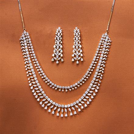 Cz 2 Line Necklace With Rhodium 2 Tone plating