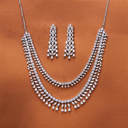 Cz 2 Line Necklace With Rhodium 2 Tone plating