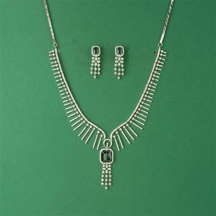 Cubic Zirconia Classic Necklace Set With Rhodium Plating