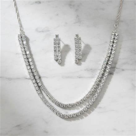 Cz Classic Necklace Set With 2 Tone Rhodium Plating