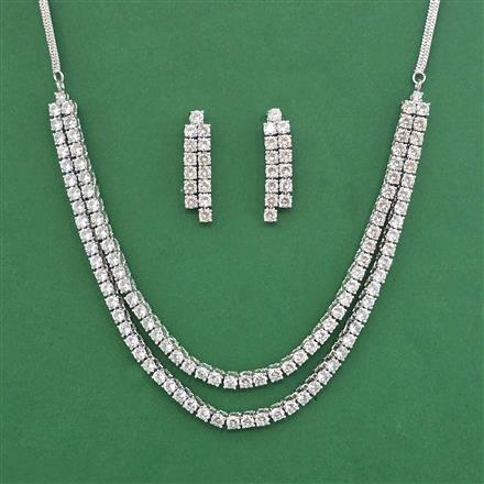 Cz Classic Necklace Set With 2 Tone Rhodium Plating