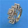 American Diamond Adjustable Ring With Mehndi Plating 2 Tone Plating Rhodium Plating