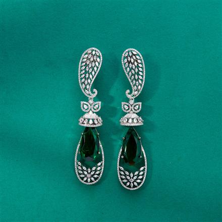 Cz Long Earring With Rhodium Plating