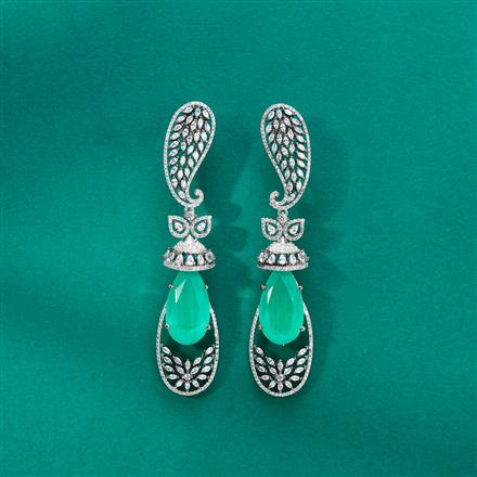Cz Long Earring With Rhodium Plating