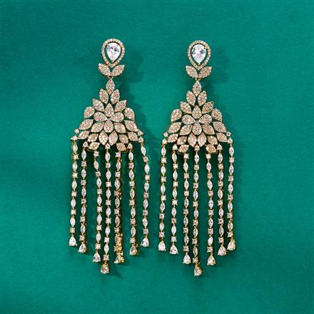 Cz Long Earring With Mehndi 2 Tone Rhodium Plating