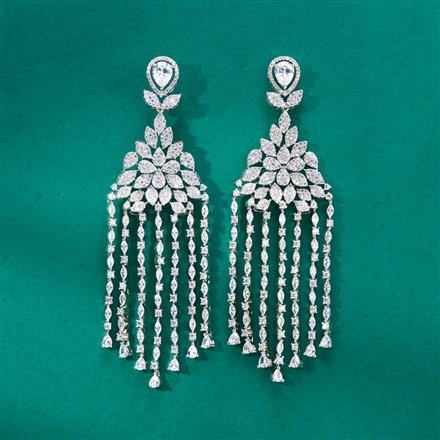 Cz Long Earring With Mehndi 2 Tone Rhodium Plating