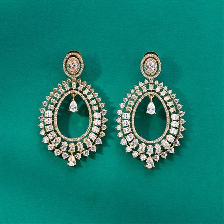 Cz Classic Earring With Mehndi 2 Tone Rhodium Plating