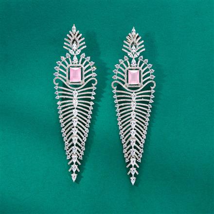 Cz Long Earring With Rhodium Plating