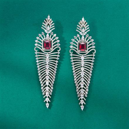 Cz Long Earring With Rhodium Plating