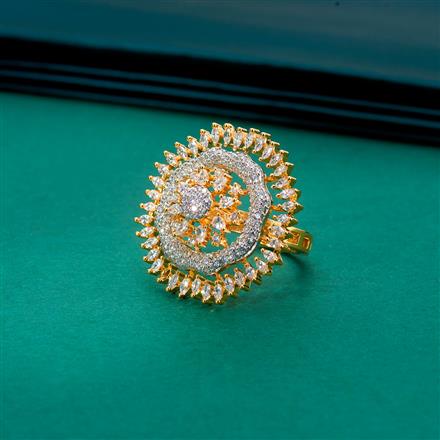 Cz Classic Ring With Mehndi 2 Tone Rhodium Plating