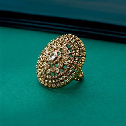Cz Adjustable Ring With Mehndi 2 Tone Rhodium Plating