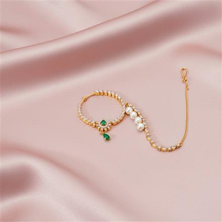 Cz Pearl Nose Ring With 2 Tone Plating