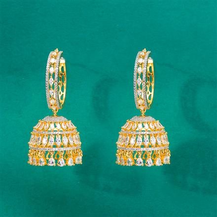 Cz Classic Jhumki With Mehndi 2 Tone Rhodium Plating