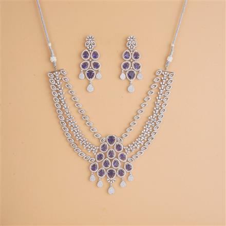 Cubic Zirconia Classic Necklace Set With Rhodium Plating