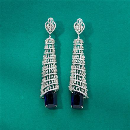 Cz Long Earring With Rhodium Plating