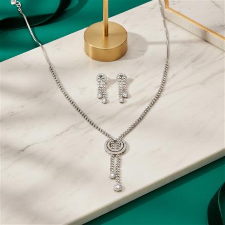 Cubic Zirconia Classic Necklace Set With 2 Tone Rhodium Plating