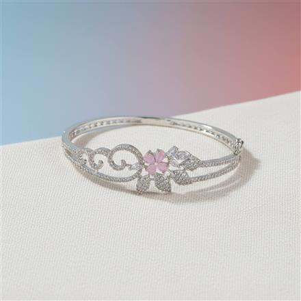 Cubic Zirconia Openable Kada With Rhodium Plating