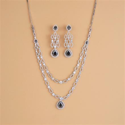 Cubic Zirconia Classic Necklace Set With Rhodium Plating