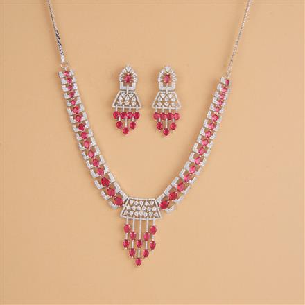 Cubic Zirconia Classic Necklace Set With Rhodium Plating