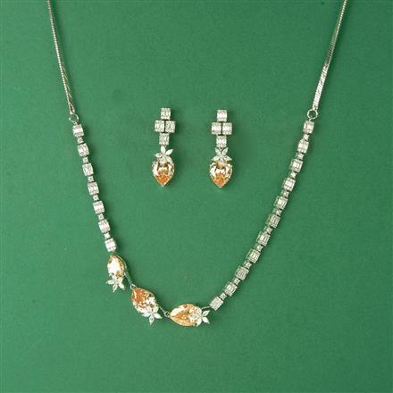 Cubic Zirconia Classic Necklace Set With Rhodium Plating