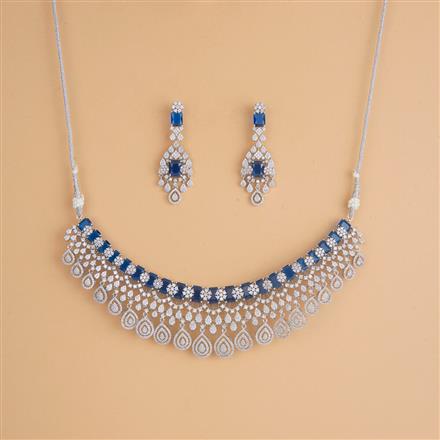 Cubic Zirconia Mukut Necklace Set With Rhodium Plating