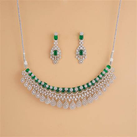 Cubic Zirconia Mukut Necklace Set With Rhodium Plating