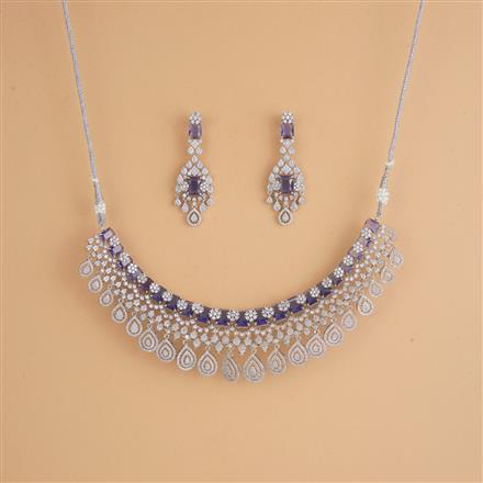 Cubic Zirconia Mukut Necklace Set With Rhodium Plating