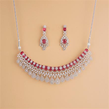 Cubic Zirconia Mukut Necklace Set With Rhodium Plating
