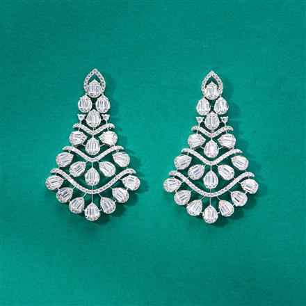 Cz Classic Earring With 2 Tone Rhodium Plating