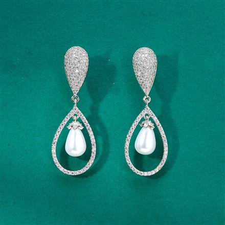 Cz Moti Earring With 2 Tone Rhodium Plating