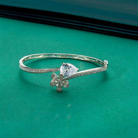 Cz Classic Kada With Rhodium Plating