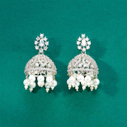 Cz Moti Jhumki With 2 Tone Rhodium Plating