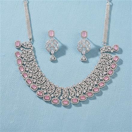 Cubic Zirconia Classic Necklace Set With Rhodium Plating