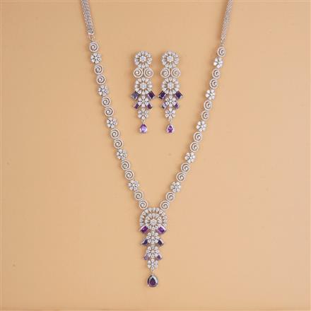 Cubic Zirconia Classic Necklace Set With Rhodium Plating