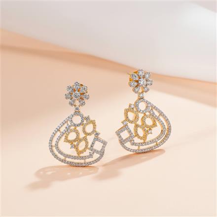 Cz Classic Earring With Mehndi 2 Tone Rhodium Plating