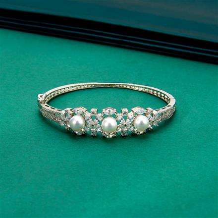 Cz Pearl Kada With 2 Tone Rhodium Plating