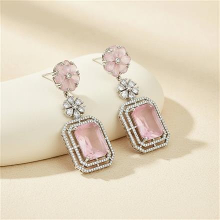 Cz Classic Earring With Rhodium Plating