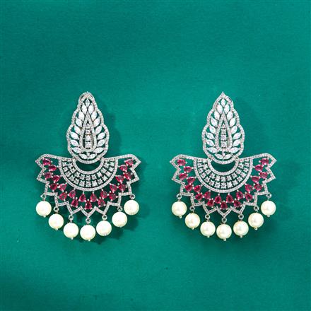 Cz Pearl Earring With Rhodium Plating