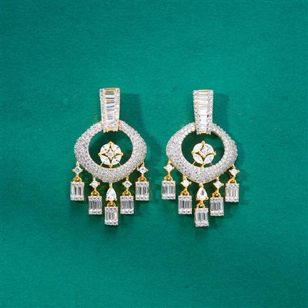 Cz Classic Earring With 2 Tone Rhodium Plating