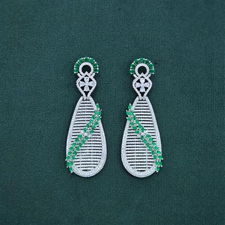 Cz Long Earring With Rhodium Plating