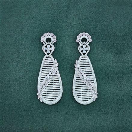 Cz Long Earring With Rhodium Plating