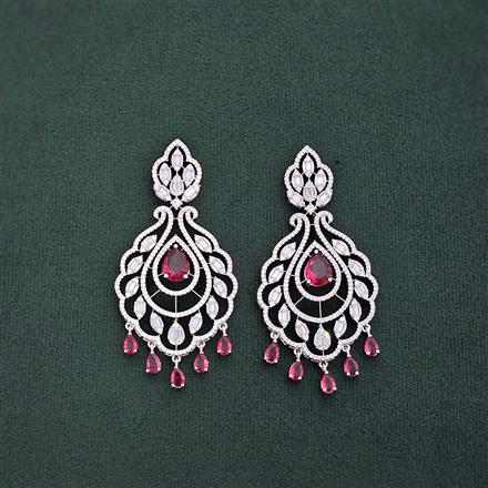 Cz Long Earring With Rhodium Plating