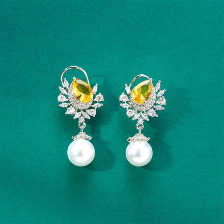 Cz Pearl Earring With Rhodium Plating