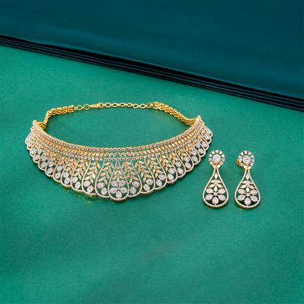 Cz Mukut Necklace With 2 Tone Rhodium Plating