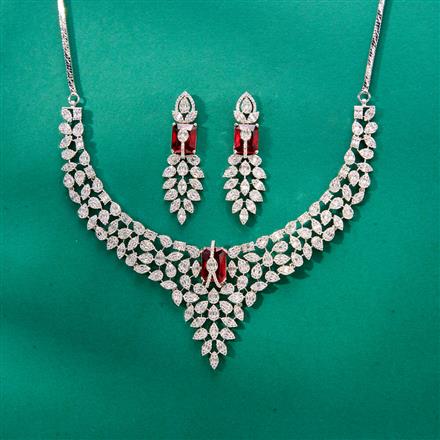 Cubic Zirconia Classic Necklace Set With Rhodium Plating