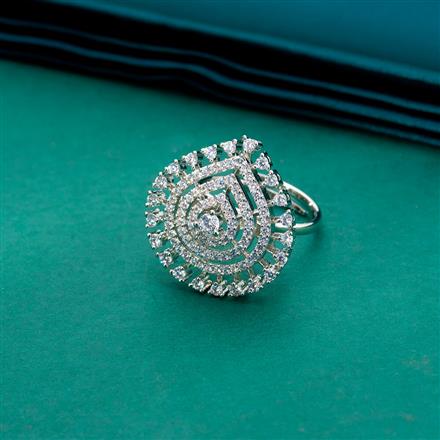 Cz Adjustable Ring With Mehndi 2 Tone Rhodium Plating