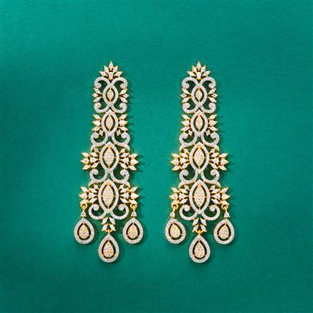 Cubic Zirconia Long Earring With 2 Tone Rhodium Plating