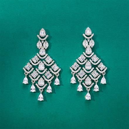 Cubic Zirconia Classic Earring With 2 Tone Rhodium Plating