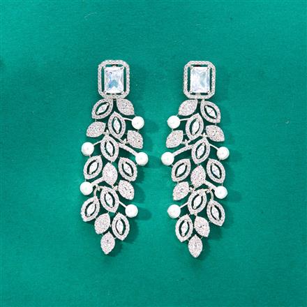 Cubic Zirconia Classic Earring With 2 Tone Rhodium Plating