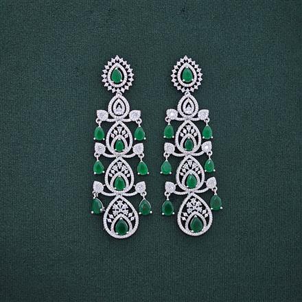Cz Long Earring With Rhodium Plating